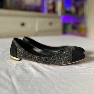 Authentic Designer Brian Atwood BF Avignon Size 7 Black Suede Pointed Toe Flats